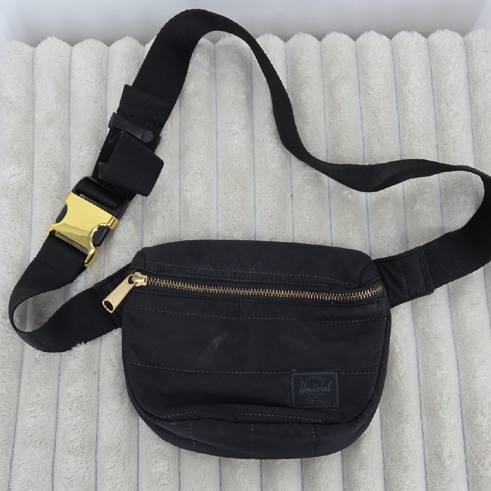Herschel Black Crossbody Belt Bag with Gold Hardware